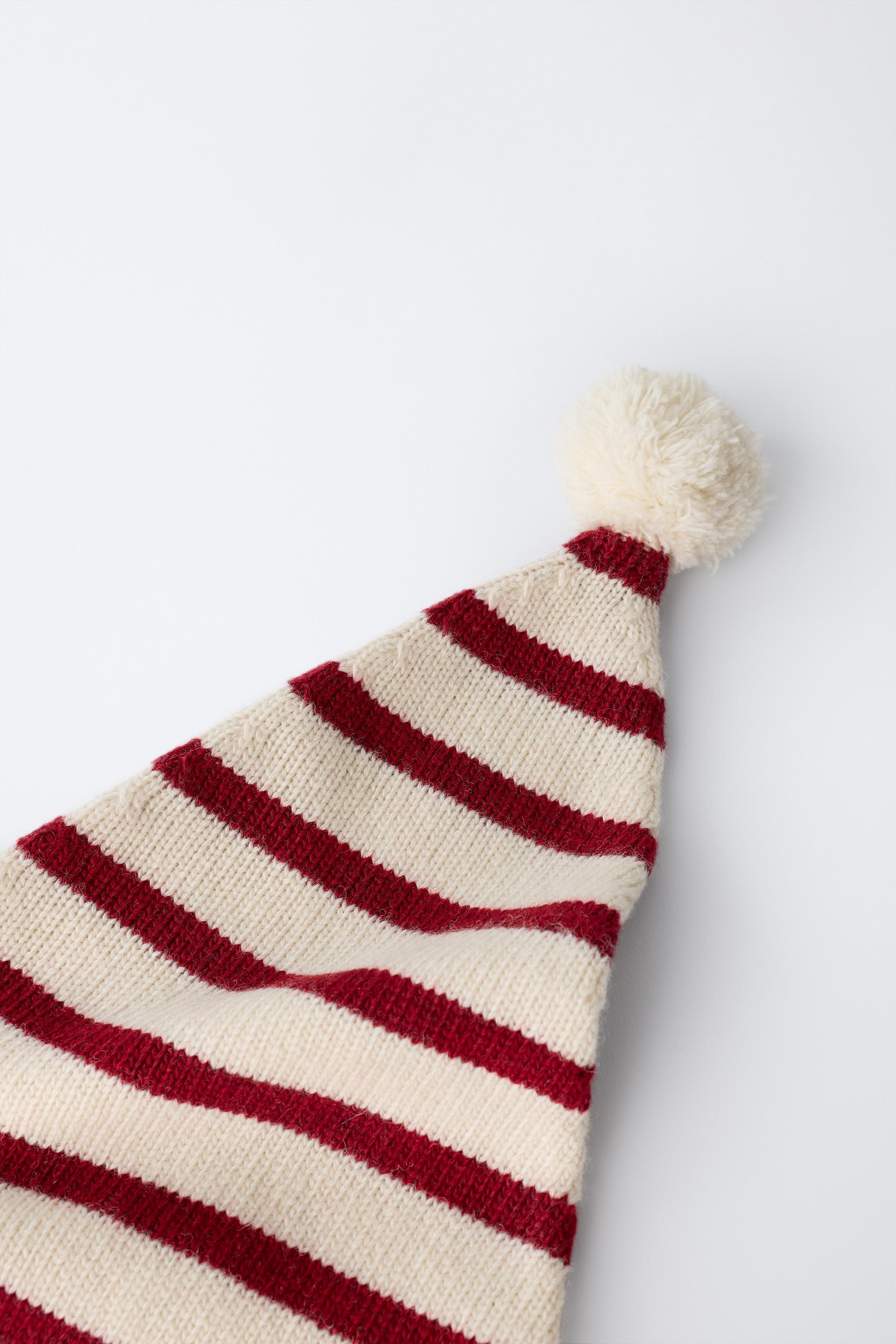 STRIPED KNIT HAT WITH WOOL POMPOM